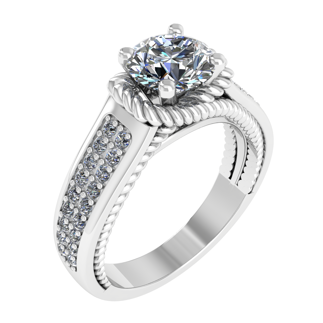 ACCENTED CATHEDRAL TWISTING 6.50mm ROUND ENGAGEMENT RING